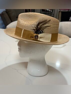Bruno Capelo Men’s Ricardo Collection 2-Tone Straw Fedora Hat Snap Brim Size M
